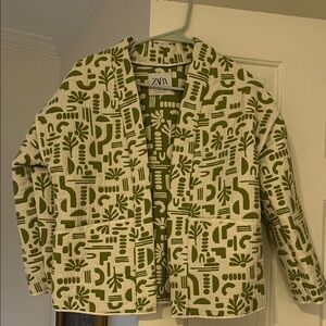 Zara Green & Cream Abstract Print Open Jacket